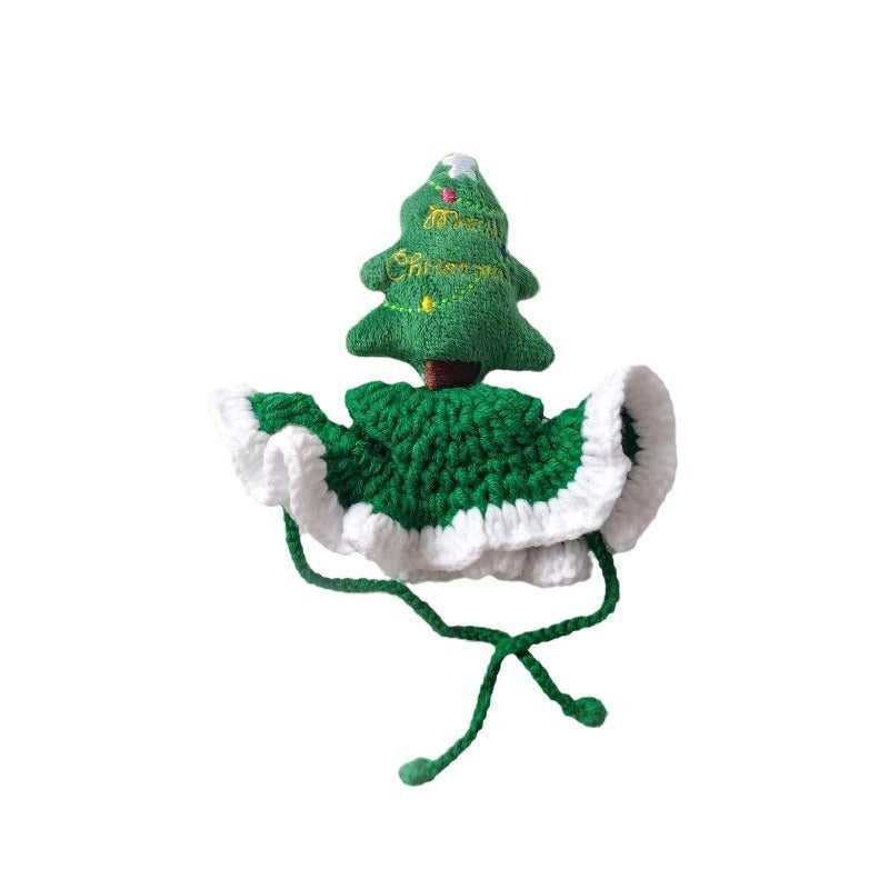 Christmas Tree Pet Head Cover Crocheted Hand-woven Cat Dog