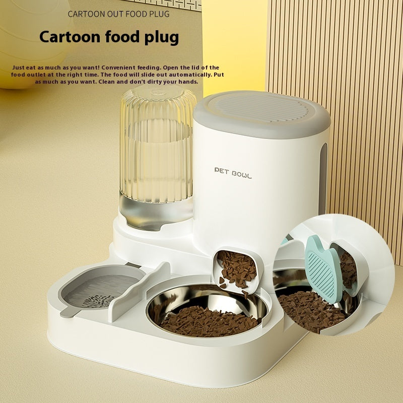 Cat Bowl Automatic Feeding Water Fountain Integrated Double