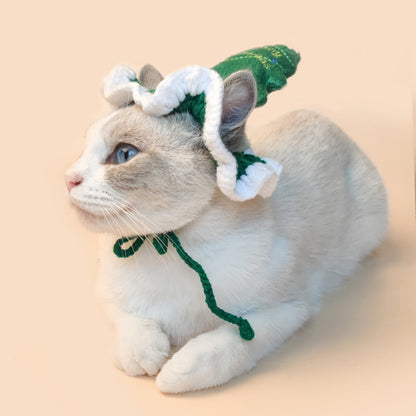 Christmas Tree Pet Head Cover Crocheted Hand-woven Cat Dog