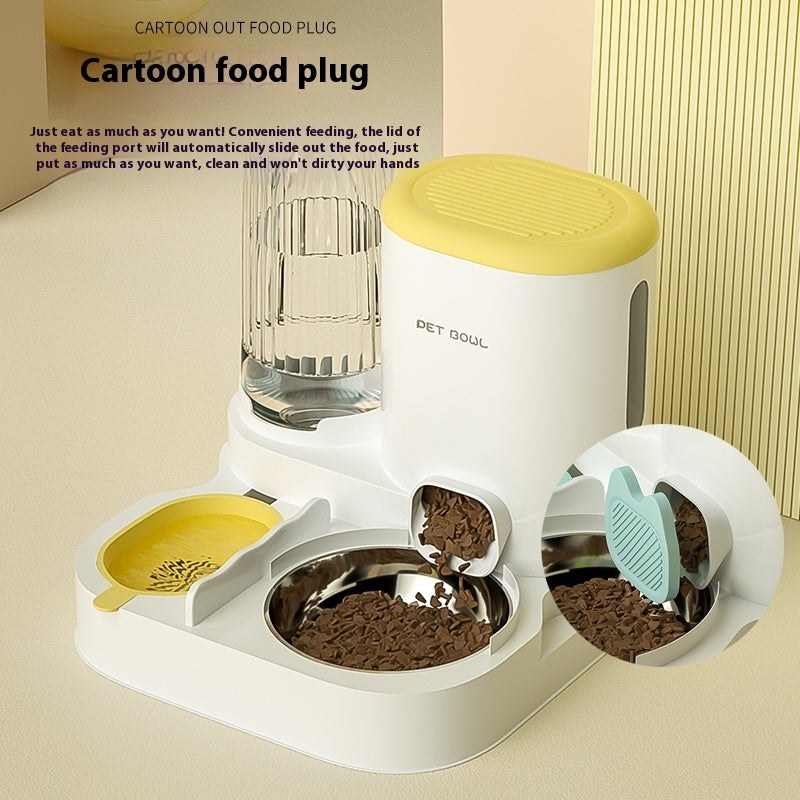 Cat Bowl Automatic Feeding Water Fountain Integrated Double