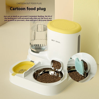 Cat Bowl Automatic Feeding Water Fountain Integrated Double