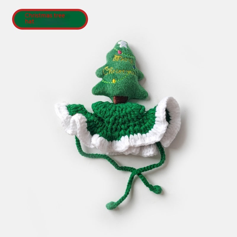 Christmas Tree Pet Head Cover Crocheted Hand-woven Cat Dog