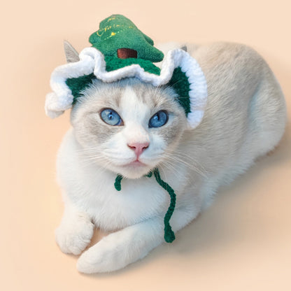 Christmas Tree Pet Head Cover Crocheted Hand-woven Cat Dog