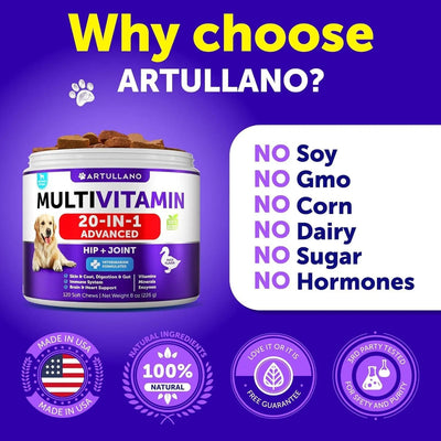Dog Multivitamin Chewable With Glucosamine 20 In 1 Dog Vitamins And Supplements Senior & Puppy Multivitamin For Dogs Pet Joint Support Health Immunity Mobility Gut Skin 120 Chews