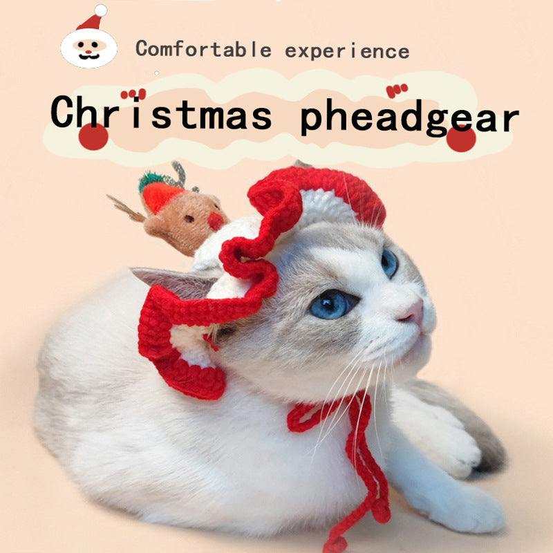 Christmas Tree Pet Head Cover Crocheted Hand-woven Cat Dog