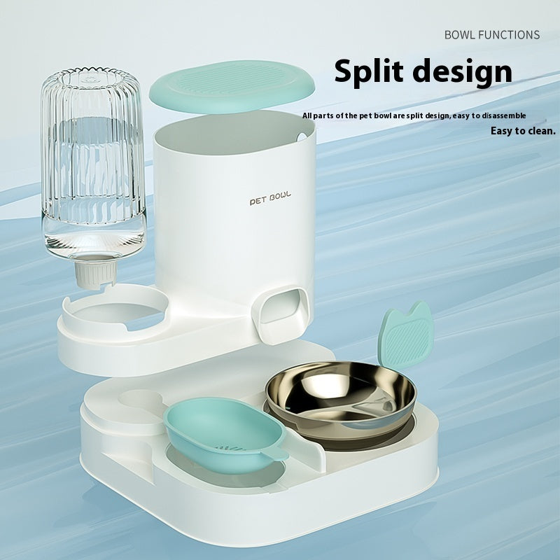 Cat Bowl Automatic Feeding Water Fountain Integrated Double Bowl Stainless Steel
